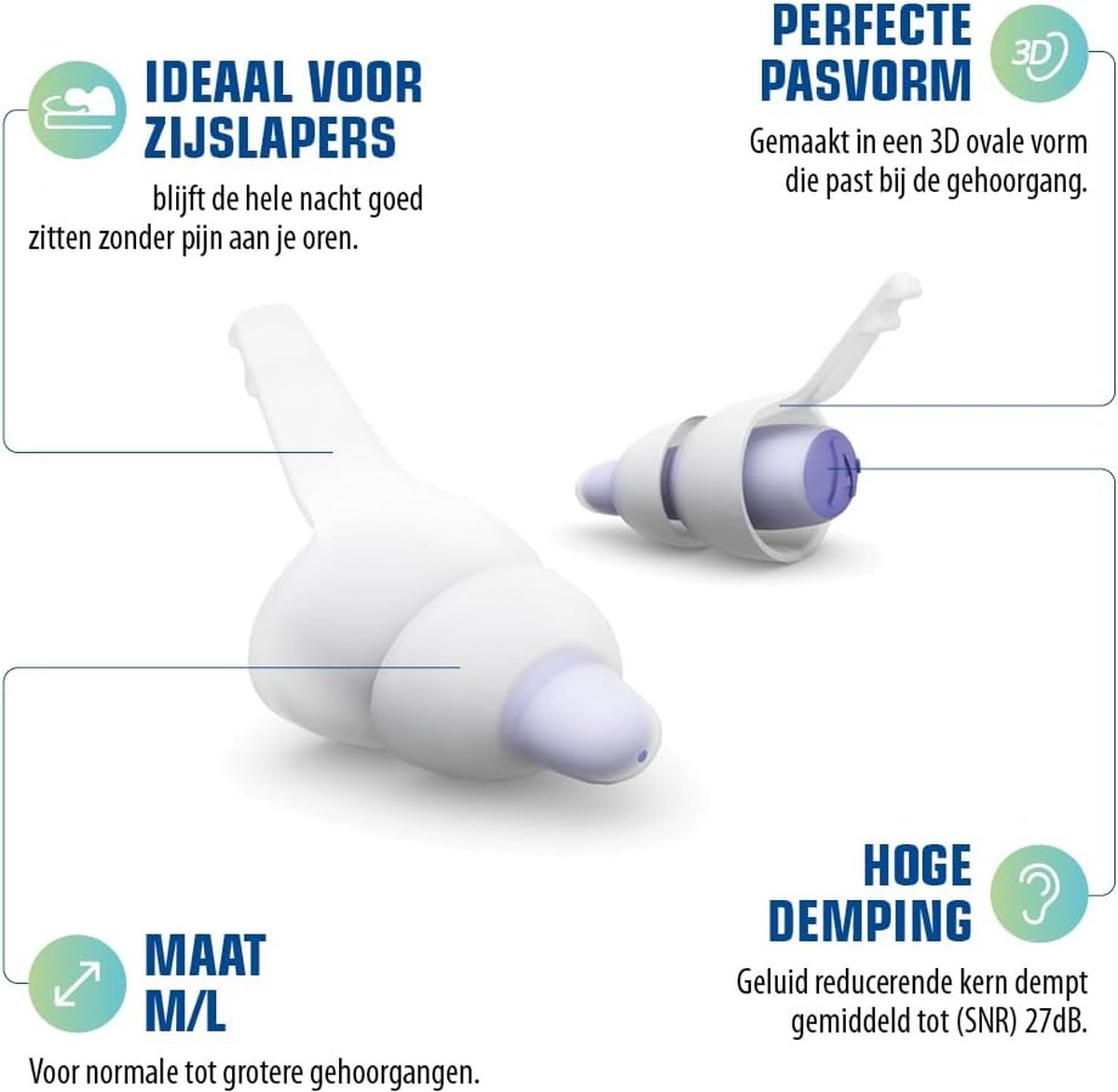 Goedkoopste Slaapoordopjes met 27dB Geluidsdemping – 3D Ovaal Design voor Zijslapers – Snurkbestendig – Herbruikbaar Siliconen Materiaal – M/L Maat – Hypoallergeen