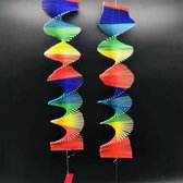 Houten windspinner regenboog -windspiraal -Tuindecoratie - set van 2 - hangend windspel 70x12cm