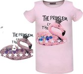 Glo-Story t-shirt flamingo open schouders roze 164