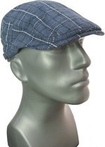 Zomerpet herenpet platte pet flatcap kleur blauw met ruitje maat one size