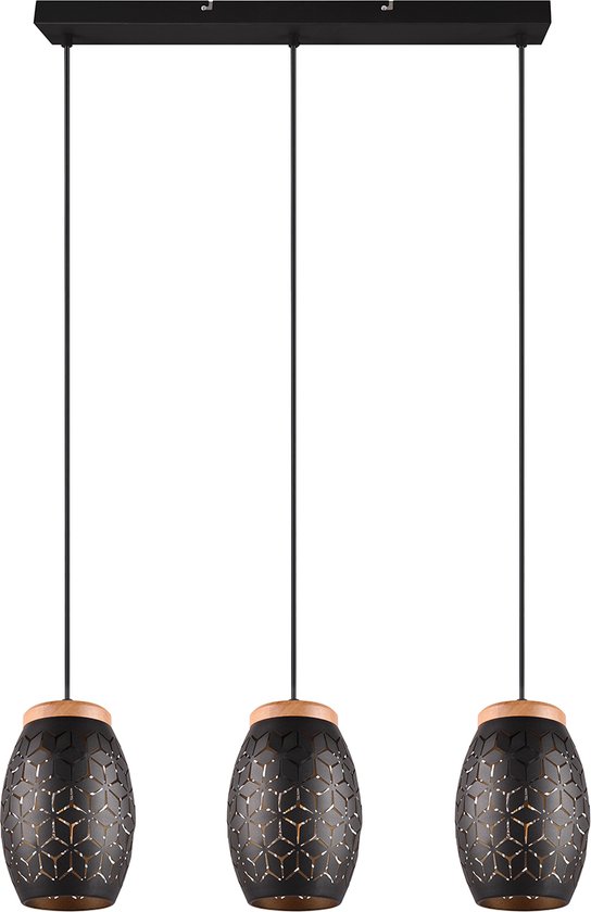 Lampe à suspension LED , Torna Dabi, culot E27 , 3 lumières, Zwart/ Goud , métal