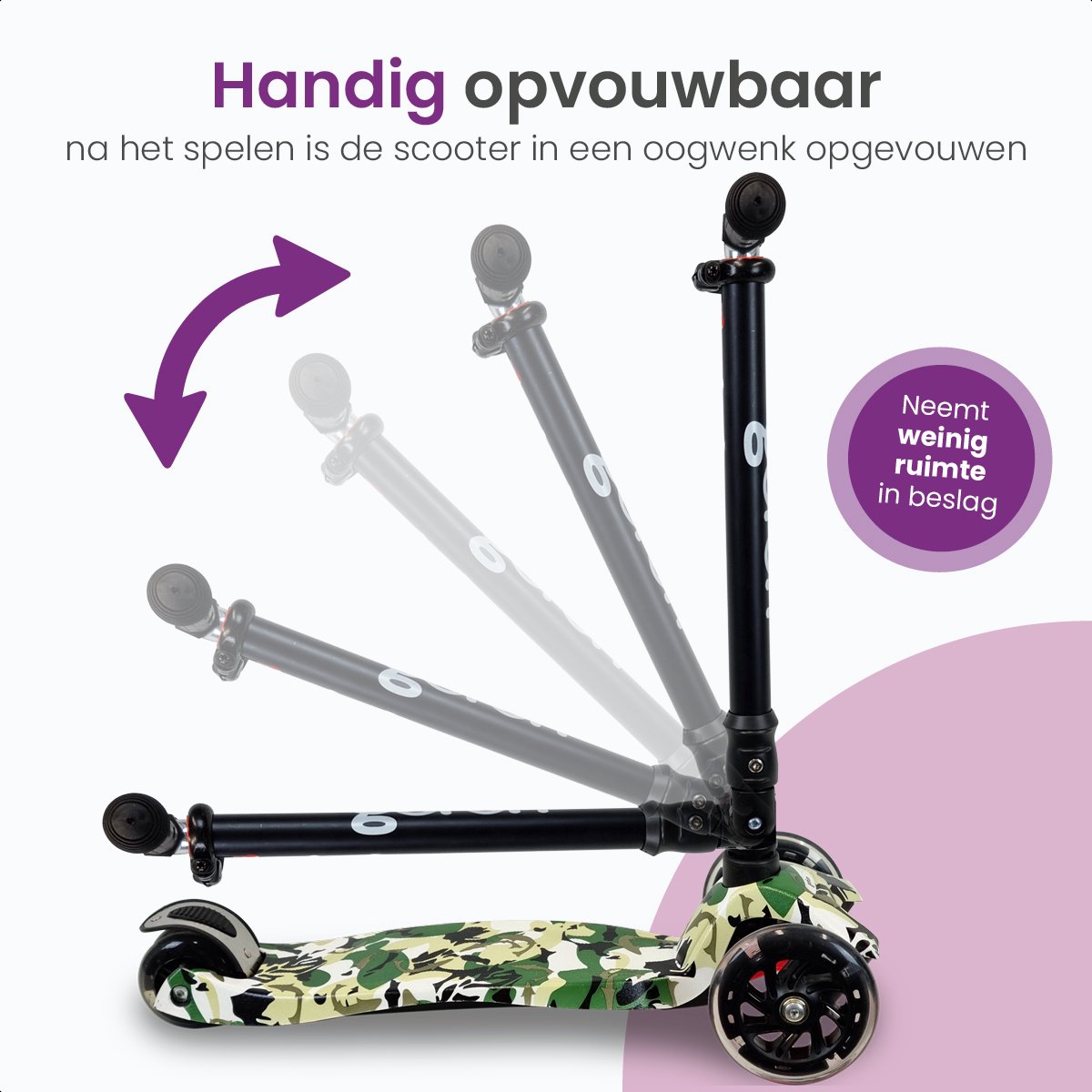 Gofun Kinderstep - Lichtgevende Wielen - Opvouwbaar - Step 3-8 jaar - Verstelbaar - Antislip - 85 x 58 x 23 cm - Zwart — afbeelding 7