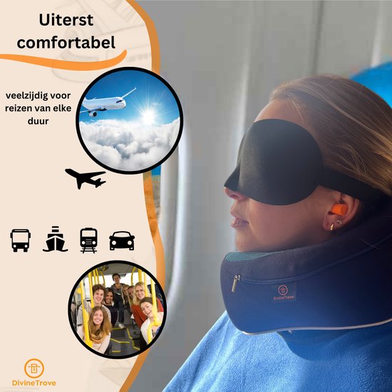ORIGIN™ - Nekkussen - Luxe Reiskussen Voor In De Auto , Vliegtuig Of Trein Memory Foam Ergonomisch Zwart Grijs
