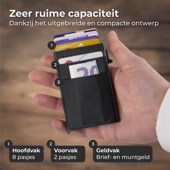 Nuvance Pasjeshouder Uitschuifbaar - RFID Bescherming - Pasjeshouders voor Mannen en Vrouwen - Kaarthouder Pasjes - Creditcardhouder - Zwart