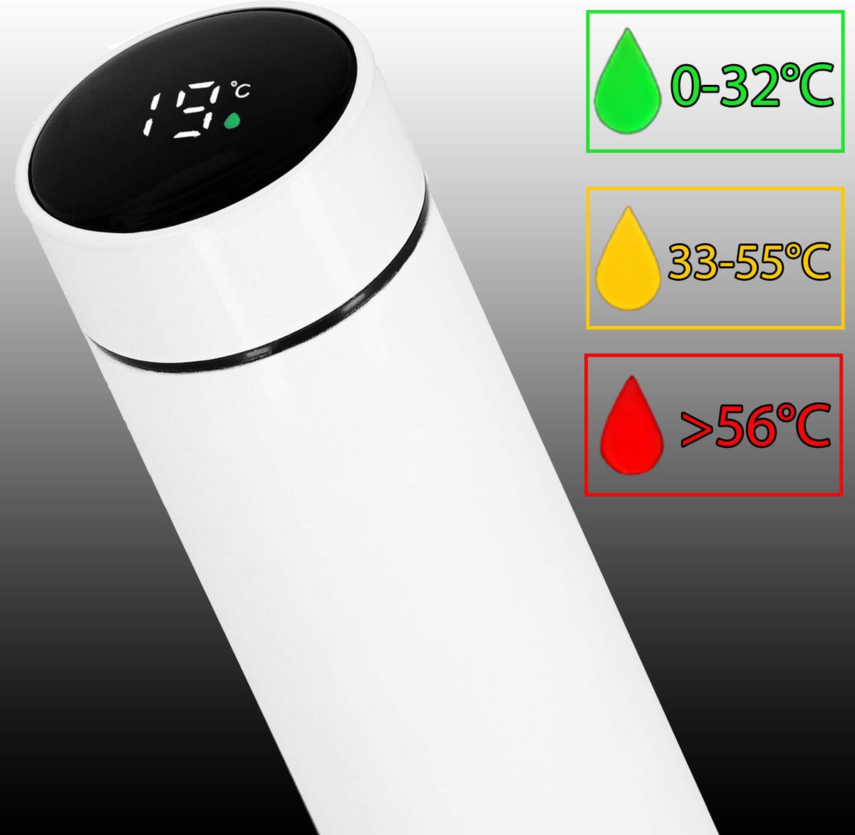 Springos Thermosfles - Thermoskan - LCD- Display - 500 ML - RVS - Wit