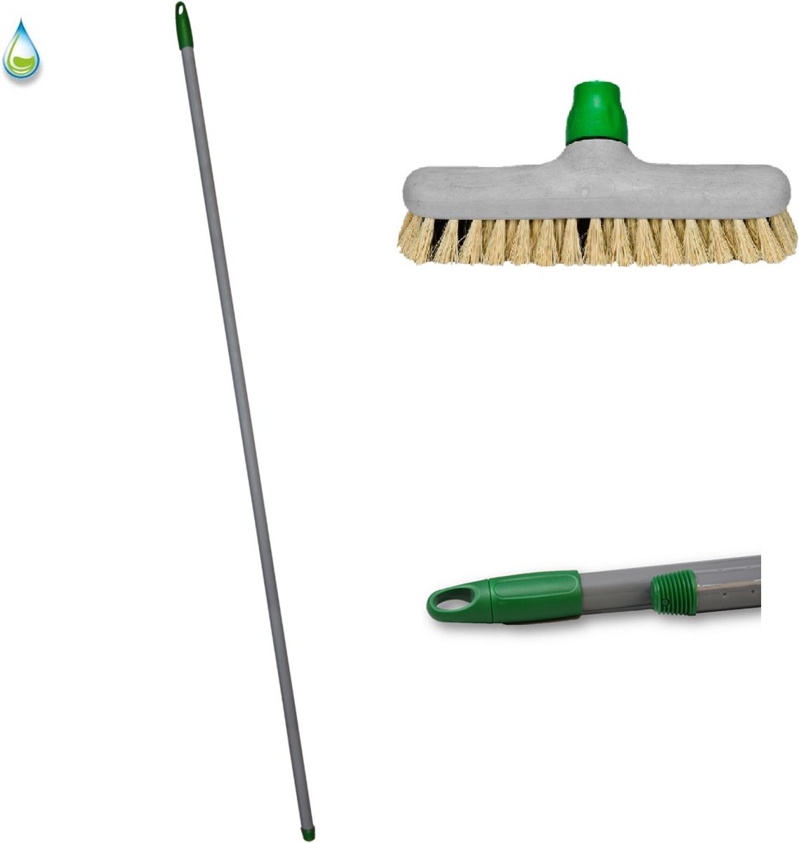 Goedkoopste Schrobborstel - Schrobber / Luiwagen met steel Anker / Tampico / Groen / Metalen Steel