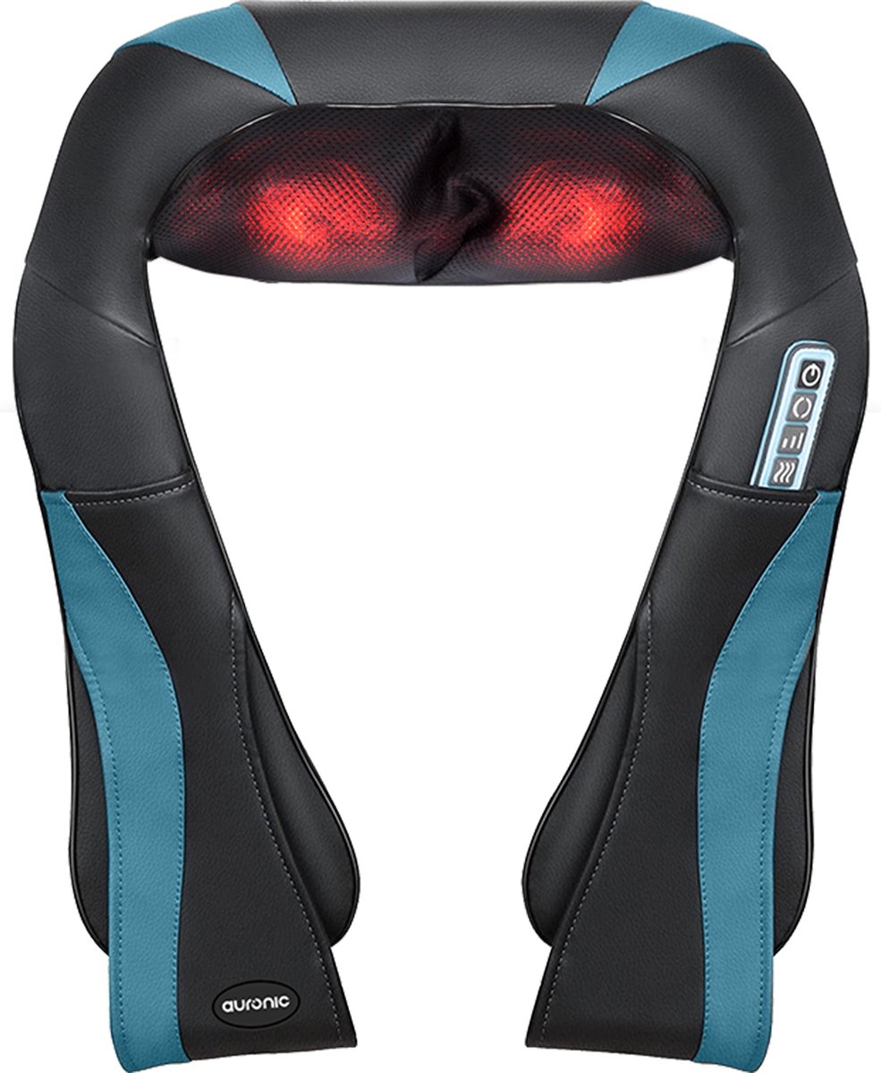 Auronic Shiatsu Massagekussen - Elektrisch Nekmassage Apparaat - Massage Apparaten - Nek en Schouder Massage Apparaat- Infrarood - Zwart/Blauw