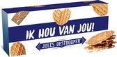 Jules Destrooper Natuurboterwafels - "Ik hou van jou! / Je t'aime!" - 2 dozen met Belgische koekjes - 100g x 2