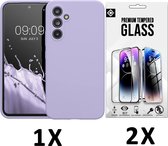 Casemania Hoesje Geschikt voor Samsung Galaxy A15 - Paars & 2X Glazen Screenprotector - Liquid Siliconen Back Cover