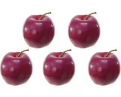 Kunstfruit decofruit - 5x - appel/appels - ongeveer 8 cm - donkerrood - namaak/nep fruit