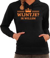 Bellatio Decorations Koningsdag hoodie dames - wijntje - zwart - met glitters - oranje feestkleding XS