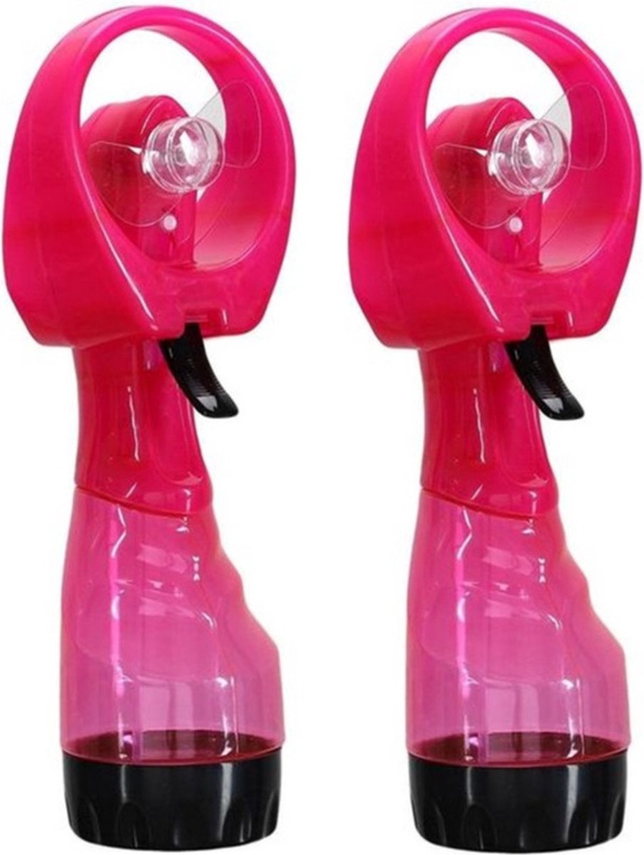 Gerimport waterspray ventilator - 2x stuks - roze - 27 cm - verkoeling in de zomer