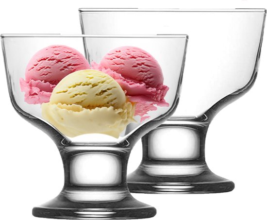 IJcoupes/ijs/dessert serveer schaaltjes - op voet - set 8x stuks - glas - 285 ml - 10 x 10 cm