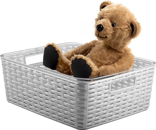 Panier de rangement Plasticforte - Panier de placard - plastique rotin - gris argenté - 12 Litres - 30 x 37 x 13 cm