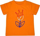 T-shirt kinderen Tulp & Kroontje | Koningsdag Kleding Kinderen | Oranje | maat 110