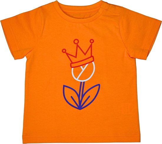 T-shirt kinderen Tulp & Kroontje | Koningsdag Kleding Kinderen | Oranje | maat 110