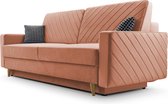 3-zitsbank van Velvet voor woonkamer, slaapbank, sofa met slaapfunctie en opbergruimte, moderne bank, 3-zits - 230x100x80 - Slaapbank CALIFORNIA - Peach (Kronos 41)