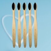 5 Duurzame Bamboe Tandenborstels - Uniek borstel design - 100% Eco-vriendelijk - Zwart