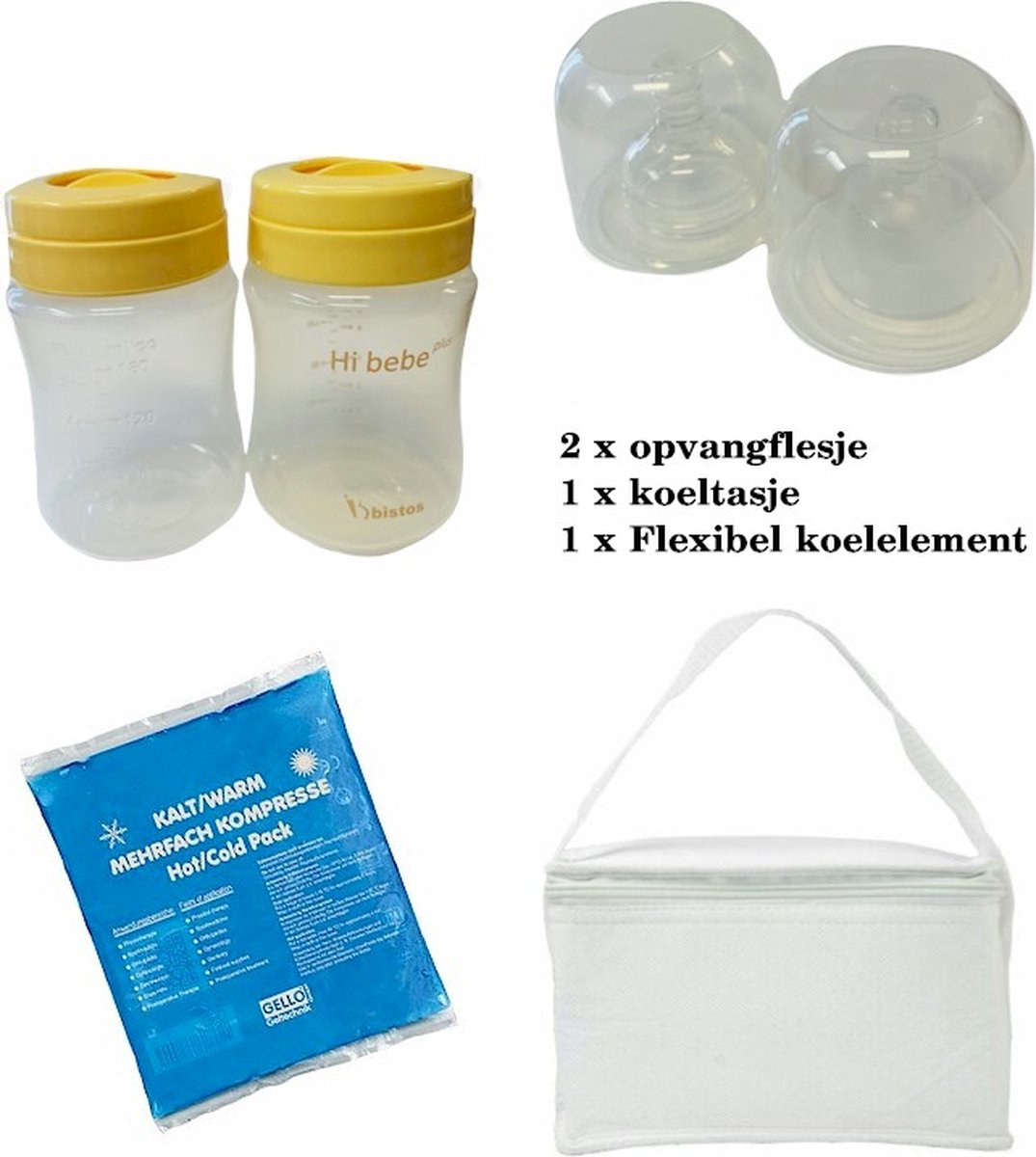 Moedermelk flesjes - 2 x 160ml - met wit koeltasje en koelelement - borstvoeding flesjes - BPA vrij - geschikt voor Philips Avent en Lansinoh Spenen