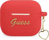 Guess Silicone Heart Charm Case - Geschikt voor Apple Airpods 3 - Rood