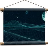 Textielposter - Lijnen - Ruimte - Maan - Aarde - Sterren - 40x30 cm Foto op Textiel