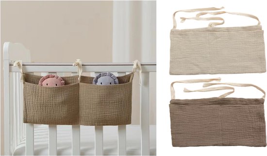 Foto: 2 stuks baby boxzak organiser hydrofiele boxopbergtas bruin beige mix 20x39 cm