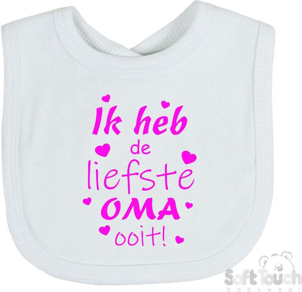 Goedkoopste Soft Touch Slabber Slabbetje Slab Ik heb de liefste Oma ooit! Moederdag Unisex Katoen Wit/Fluor pink Maat 33x22 Cm