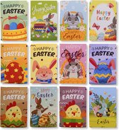 12 Cards & Crafts Vrolijk Pasen Wenskaarten - Paaskaarten 15x10cm - Enkele kaarten