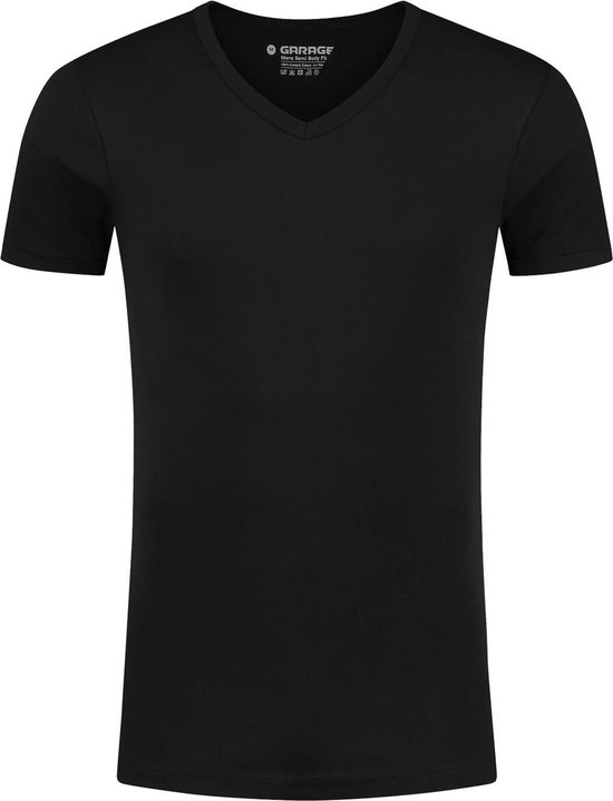 Garage 302 - Semi Bodyfit T-shirt V- hals korte mouw zwart XL 100% katoen 1x1 rib