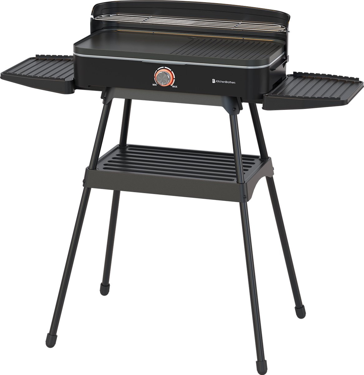 KitchenBrothers Elektrische BBQ - Staand en Tafelmodel Barbecue - Tafelbarbecue - Anti-aanbaklaag - 24x50cm Grilloppervlak - 2200W - Zwart - KitchenBrothers