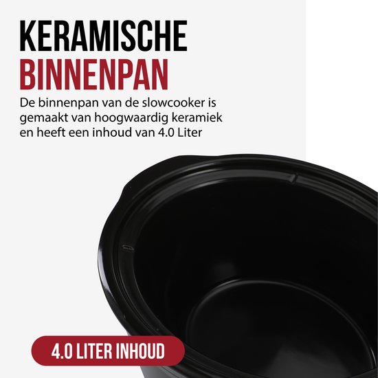 DistinQ Slowcooker 4 liter – Keramische binnenpan - Warmhoudfunctie 180Watt - BPA en PFAS vrij
