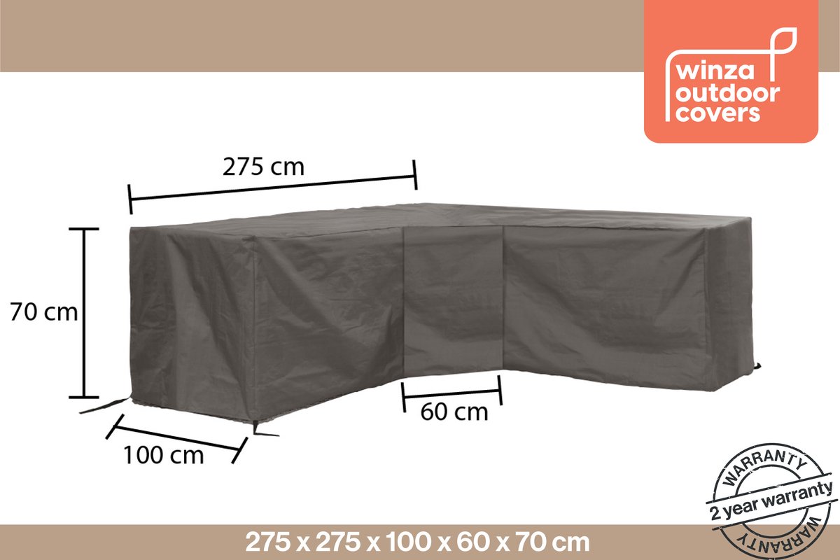 Winza Outdoor Covers - Premium - beschermhoes loungeset -L Vorm - (trapezium) - Afmeting : 275/100x275/100x70 cm - Antraciet - 2 jaar garantie