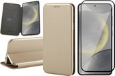Hoesje geschikt voor Samsung Galaxy S24 Plus - Screenprotector Volledig Dekkend Glas - Wallet Book Case Goud