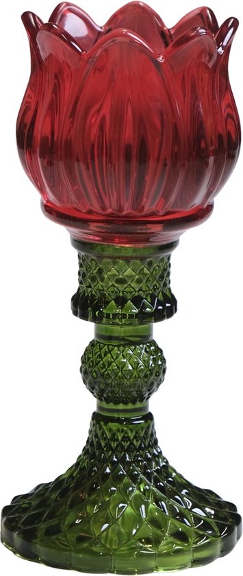 Mars&More glas waxinelichthouder tulp rood 8x8x17cm