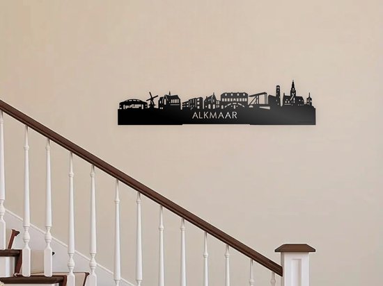 BT Home - Décoration murale Alkmaar Skyline - Décoration murale - Zwart - Art en bois - Décoration murale - Line - Art mural - Bohème - Panneaux muraux - Salon