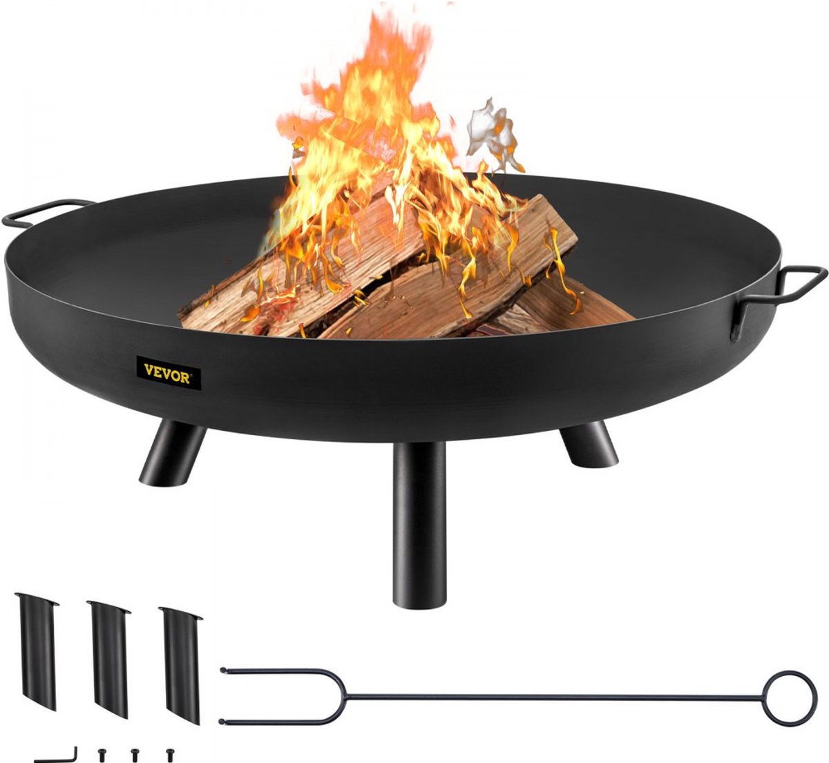 Vuurkorf Buiten 70,5 cm Diameter Vuurschaal Zwarte Outdoor Fire Bowl Gemaakt van Geschilderd Koolstofstaal met 2-in-1 Functionele en Ondersteunende Been Toegepast in Tuinen Parken Achtertuinen