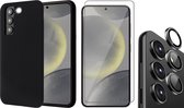 Hoesje geschikt voor Samsung Galaxy S24 - Screenprotector Glas & Camera Protector - Mat Back Case Zwart