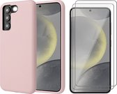 Hoesje geschikt voor Samsung Galaxy S24 Plus - 2x Screenprotector Glas - Mat Back Case Roze