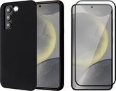 Hoesje geschikt voor Samsung Galaxy S24 Plus - Screenprotector Volledig Dekkend Glas - Mat Back Case Zwart