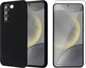 Hoesje geschikt voor Samsung Galaxy S24 Plus - Screenprotector Glas - Mat Back Case Zwart