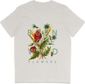T Shirt Dames Heren - Born To Be Wild Flowers - Vintage Wit - 3XL