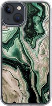 Casimoda® hoesje - Geschikt voor iPhone 13 Mini - Groen marmer / Marble - 2-in-1 case - Schokbestendig - Marble design - Verhoogde randen - Groen, Transparant