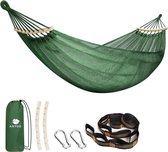 Hangmat met spreidstangen, ademend koelnet, staafhangmat met boomriemen, voor buiten, tuin, balkon, patio, achtertuin, camping
