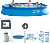 Intex Rond Opblaasbaar Easy Set Zwembad - 457 x 84 cm - Blauw - Inclusief Pomp Afdekzeil - Onderhoudspakket - Filters - Vloertegels