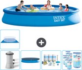 Intex Rond Opblaasbaar Easy Set Zwembad - 457 x 84 cm - Blauw - Inclusief Pomp Afdekzeil - Onderhoudspakket - Filters - Grondzeil