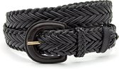 Thimbly Belts Zwarte dames gevlochten riem - dames riem - 3.5 cm breed - Zwart - Echt Leer - Taille: 95cm - Totale lengte riem: 110cm