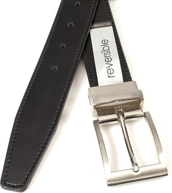 JV Belts Reversibel riem grijs/zwart - heren en dames riem - 3.5 cm breed - Zwart / Grijs - Echt Leer - Taille: 100cm - Totale lengte riem: 115cm