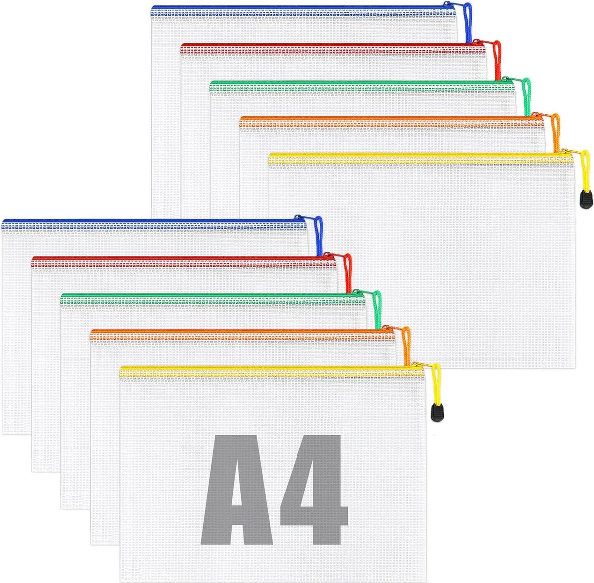 20 stuks A4-documententassen met ritssluiting, waterdichte mesh-bestandsvakken, 5 kleuren, kunststof bestandsvakken voor documenten, kwitanties, papier, school, examenblad, cosmetica, reizen