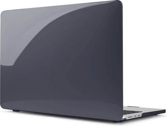 Arrière d'une housse d'ordinateur portable gris foncé sur fond blanc.