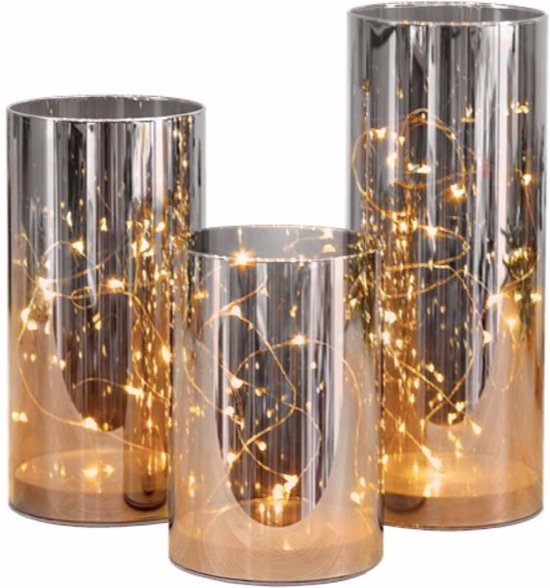 Glazen met sfeerlicht 3 delig decoratie sfeerlamp